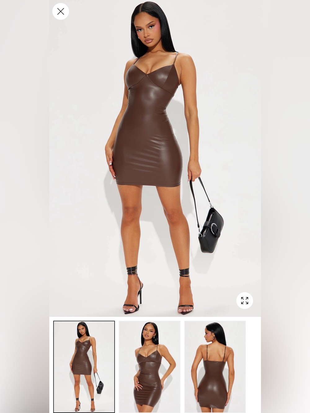 Fashion Nova Brown Faux Leather Bodycon Mini Dress